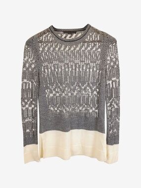 Alexander Wang Gray Open-Knit Crewneck Sweater with White Layered Hem